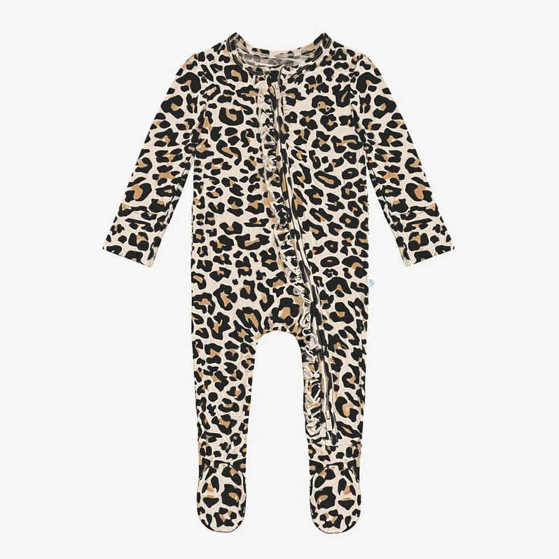 Posh Peanut Ruffled Zippered Footie Lana Leopard