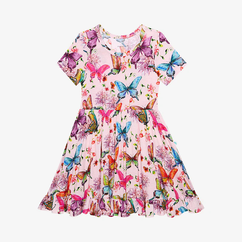 Posh Peanut S/S Twirl Dress Watercolor Butterfly